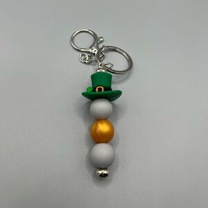 St. Patricks Keychain with Green Hat and Gold Bead - Handmade K0271C